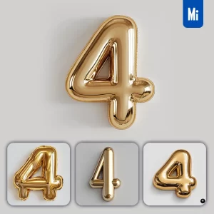 Midjourney Prompt 4 Number Gold Golden Single Smooth Glossy 3D Rendering