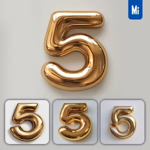 Midjourney Prompt 5 Number Gold Golden Single Smooth Glossy 3D Rendering