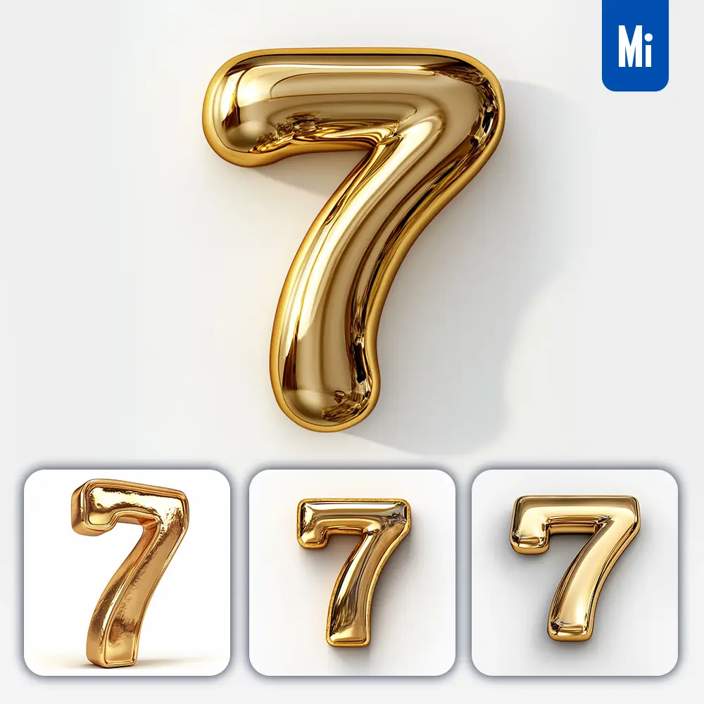 Midjourney Prompt 7 Number Gold Golden Single Smooth Glossy 3D Rendering