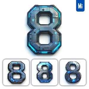 Midjourney Prompt 8 Number Cyberpunk Steel Technology Futuristic 3D Blue
