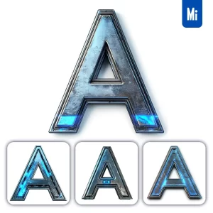 Midjourney Prompt a Letter Cyberpunk Steel Technology Futuristic 3D Blue