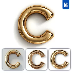 Midjourney Prompt C Letter Gold Golden Single Smooth Glossy 3D Rendering