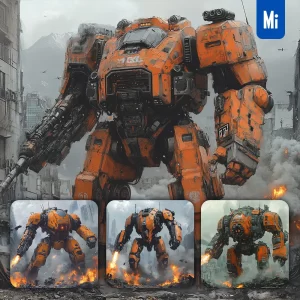 Midjourney Prompt Coyote Tango Mecha Combat Sci-fi Heroic War Machine Painting Character Design Setting Science Fiction Action Fight