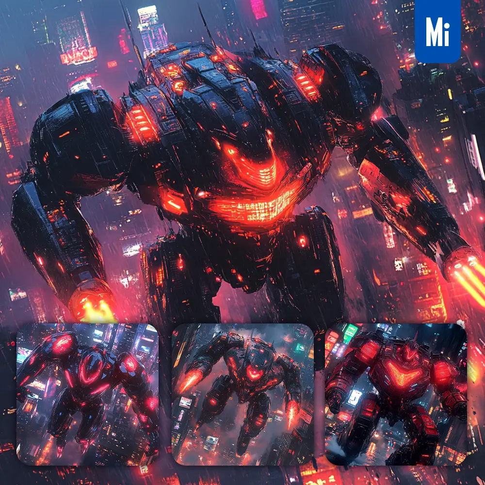 Midjourney Prompt Crimson Typhoon Mecha Combat Sci-fi Heroic War Machine Painting Character Design Setting Science Fiction Action Fight