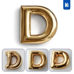 Midjourney Prompt D Letter Gold Golden Single Smooth Glossy 3D Rendering