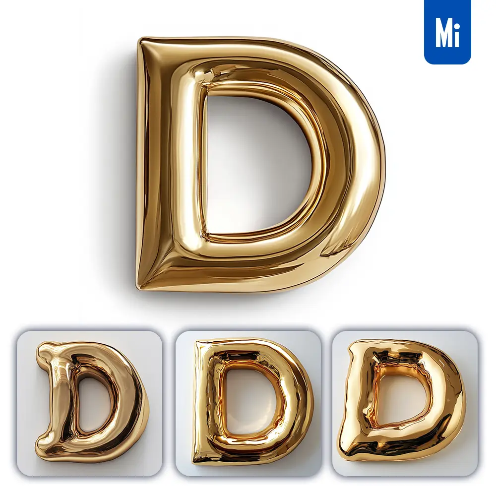 Midjourney Prompt D Letter Gold Golden Single Smooth Glossy 3D Rendering
