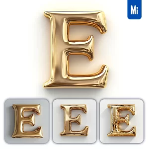 Midjourney Prompt E Letter Gold Golden Single Smooth Glossy 3D Rendering