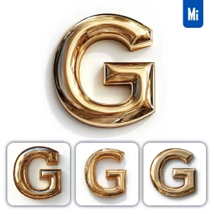 Midjourney Prompt G Letter Gold Golden Single Smooth Glossy 3D Rendering