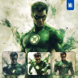 Midjourney Prompt Green Lantern DC Comics Front Portrait Chinese Ink Painting Brush Strokes Pose Traditional Artistic Monochrome