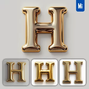 Midjourney Prompt H Letter Gold Golden Single Smooth Glossy 3D Rendering