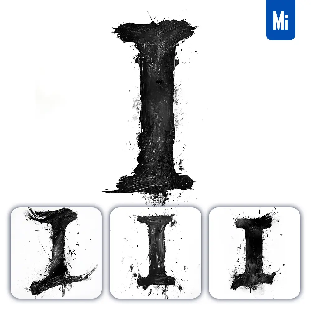 Midjourney Prompt I Letter Black White Chinese Ink Brushstroke Calligraphy Brush Painting