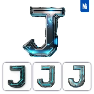 Midjourney Prompt J Letter Cyberpunk Steel Technology Futuristic 3D Blue