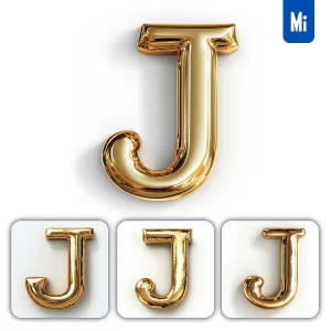 Midjourney Prompt J Letter Gold Golden Single Smooth Glossy 3D Rendering