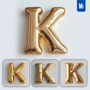 Midjourney Prompt K Letter Gold Golden Single Smooth Glossy 3D Rendering