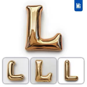 Midjourney Prompt L Letter Gold Golden Single Smooth Glossy 3D Rendering