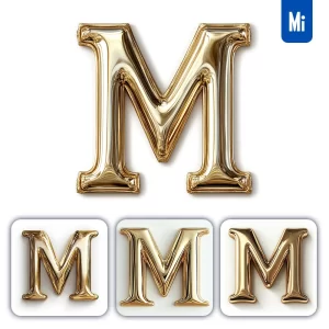 Midjourney Prompt M Letter Gold Golden Single Smooth Glossy 3D Rendering