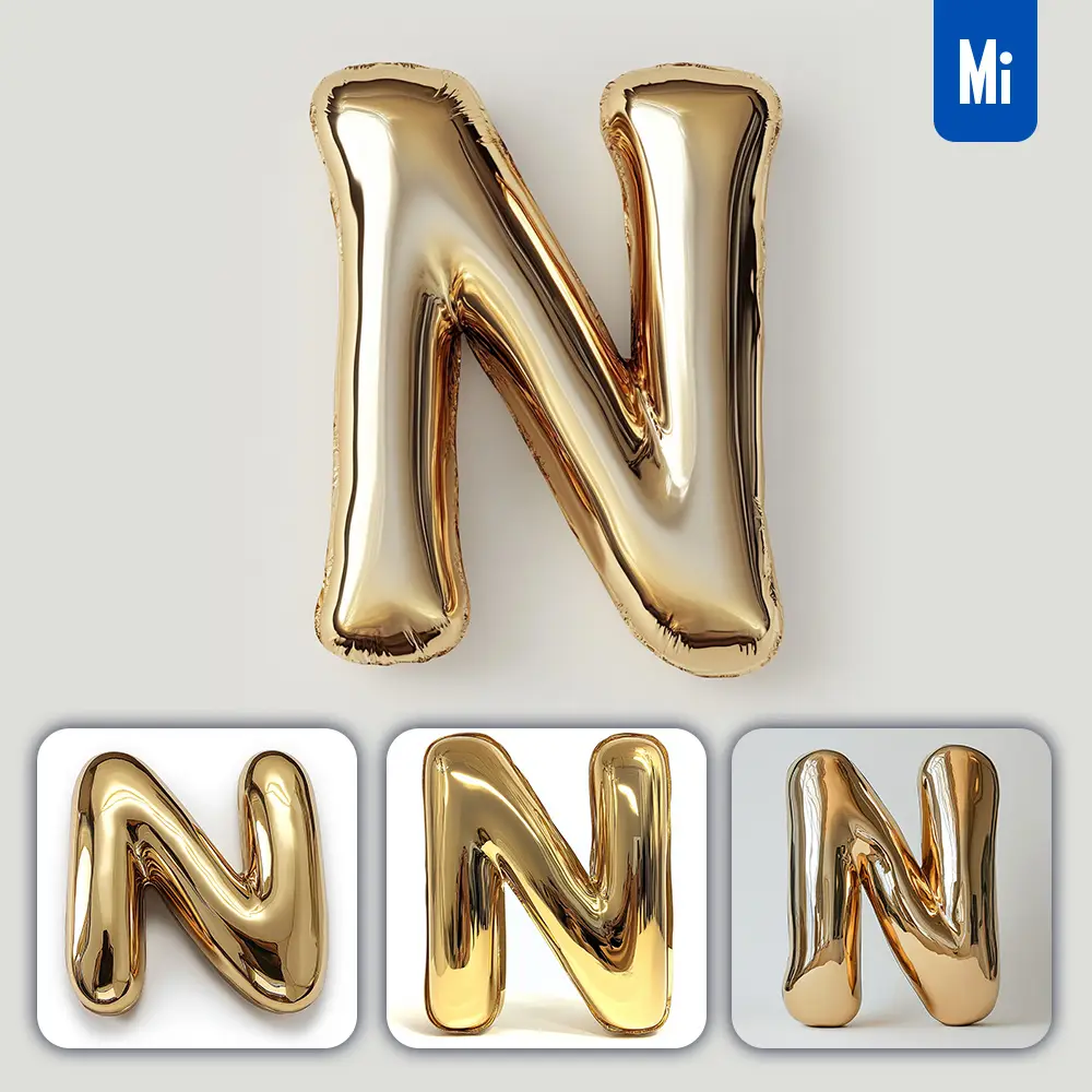 Midjourney Prompt N Letter Gold Golden Single Smooth Glossy 3D Rendering
