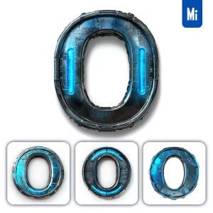 Midjourney Prompt O Letter Cyberpunk Steel Technology Futuristic 3D Blue