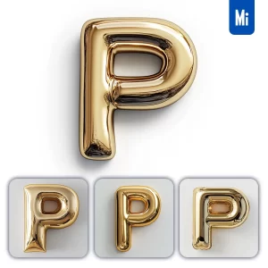 Midjourney Prompt P Letter Gold Golden Single Smooth Glossy 3D Rendering