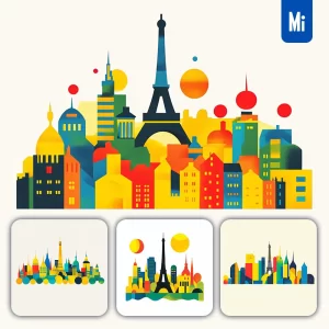 Midjourney Prompt Paris City Skyline Vector Cartoon Colorful Illustration