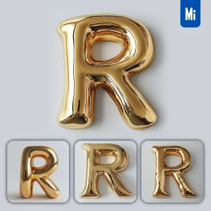 Midjourney Prompt R Letter Gold Golden Single Smooth Glossy 3D Rendering