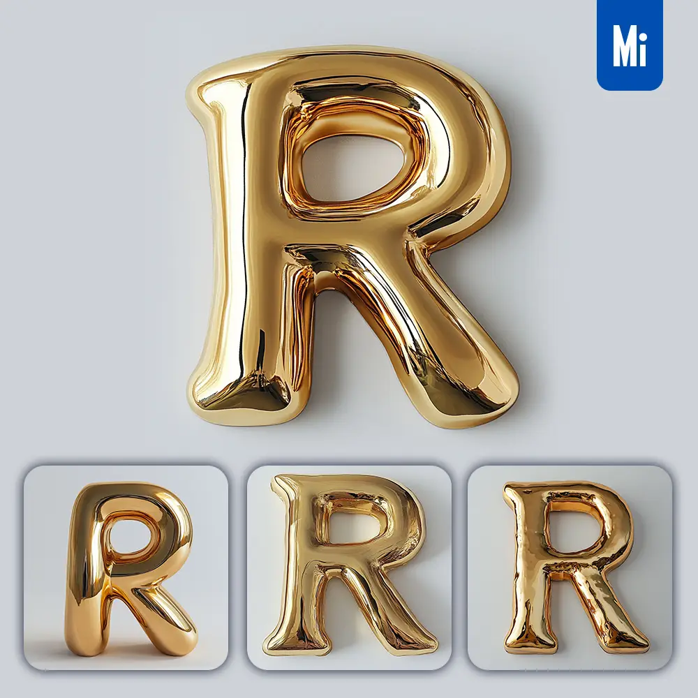 Midjourney Prompt R Letter Gold Golden Single Smooth Glossy 3D Rendering