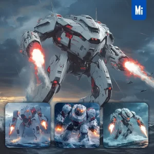 Midjourney Prompt Striker Eureka Mecha Combat Sci-fi Heroic War Machine Painting Character Design Setting Science Fiction Action Fight
