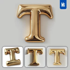 Midjourney Prompt T Letter Gold Golden Single Smooth Glossy 3D Rendering