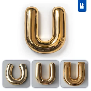 Midjourney Prompt U Letter Gold Golden Single Smooth Glossy 3D Rendering