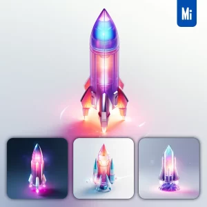 Midjourney Prompt UI Design 3D Icon Rocket Glass Illustration