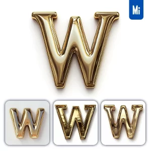 Midjourney Prompt W Letter Gold Golden Single Smooth Glossy 3D Rendering