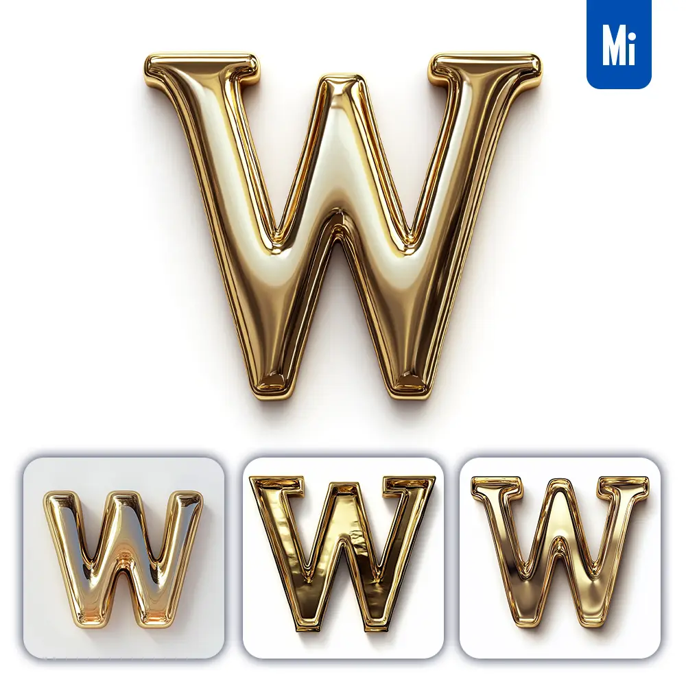 Midjourney Prompt W Letter Gold Golden Single Smooth Glossy 3D Rendering