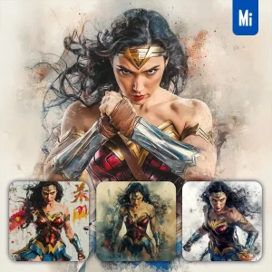 Midjourney Prompt Wonder Woman DC Comics Front Portrait Chinese Ink Painting Brush Strokes Pose Traditional Artistic Monochrome