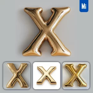 Midjourney Prompt X Letter Gold Golden Single Smooth Glossy 3D Rendering