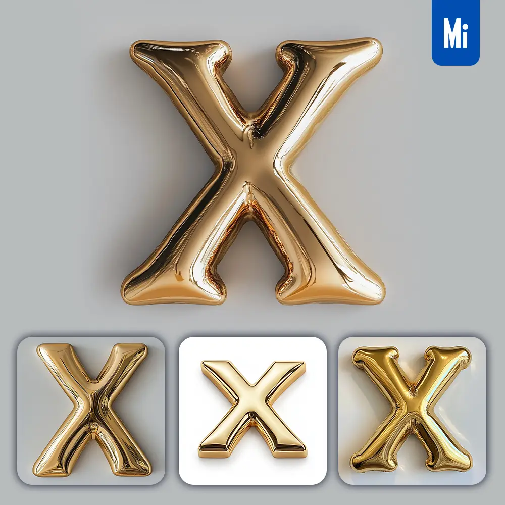 Midjourney Prompt X Letter Gold Golden Single Smooth Glossy 3D Rendering