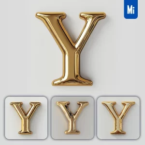 Midjourney Prompt Y Letter Gold Golden Single Smooth Glossy 3D Rendering
