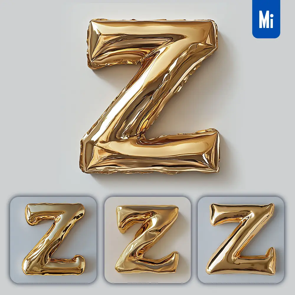 Midjourney Prompt Z Letter Gold Golden Single Smooth Glossy 3D Rendering