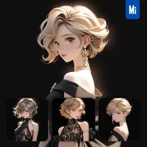 Midjourney Prompt Beautiful Girl Woman Evening Dress 3D Rendering Cartoon Fashion