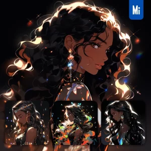 Midjourney Prompt Black Beautiful Brazilian Girl African Shiny Twinkle Glisten Comic Illustration