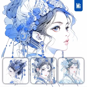 Midjourney Prompt Blue Girl Woman Tibetan Earring Headgear Painting Illustration