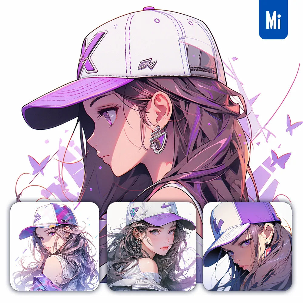 Midjourney Prompt Cap Beautiful Girl Cartoon Purple Illustration