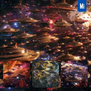 Midjourney Prompt Deep Space Massive Starship Nebula Fight Vessel War Sci-fi Photography