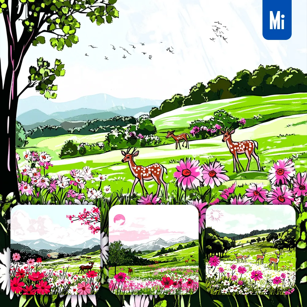 Midjourney Prompt Deer Grass Meadow Wildflower Grazing Grassland Landscape Drawing Illustration
