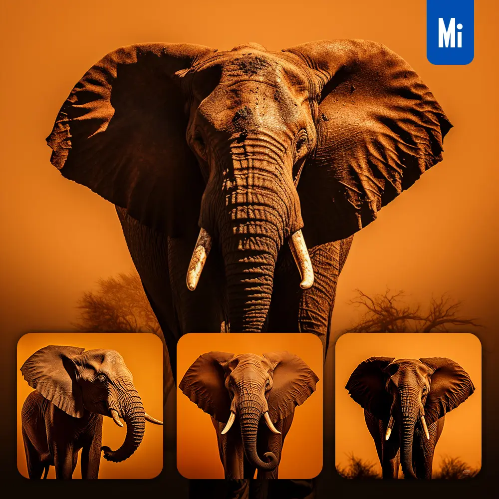 Midjourney Prompt Elephant Front Orange Yellow Silhouette Photography