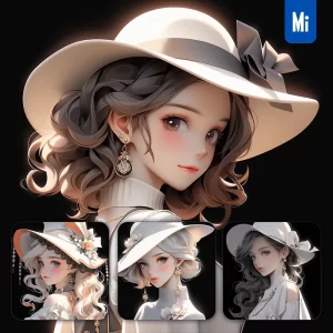 Midjourney Prompt Fashion Hat White Girl 3D Rendering Cartoon Beautiful