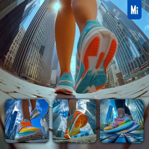 Midjourney Prompt Female Running Shoes Adidas Fisheye Modern Architecture Street Photography