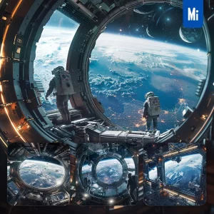 Midjourney Prompt Futuristic Space Station Earth Window Astronaut Sci-fi Photography