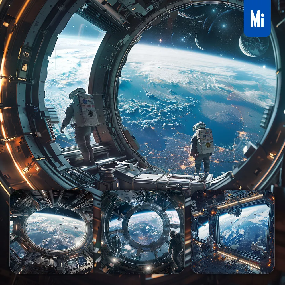 Midjourney Prompt Futuristic Space Station Earth Window Astronaut Sci-fi Photography
