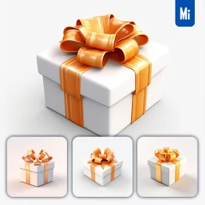 Midjourney Prompt Gift Box Bow 3D White Orange