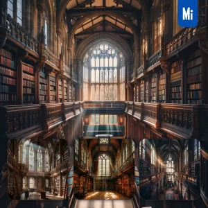 Midjourney Prompt Library Bookshelf Sunlight Window Ladder Book Architectural Photography
